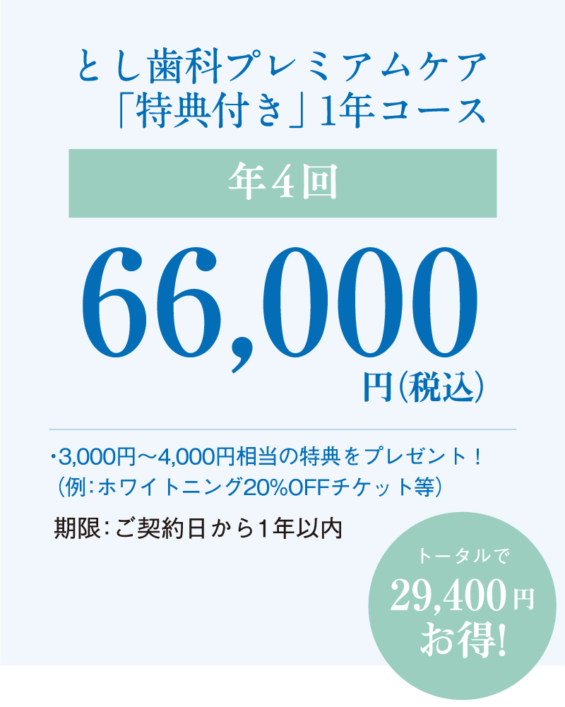 とし歯科プレミアムケア「特典付き」 年4回 66,000円(税込)